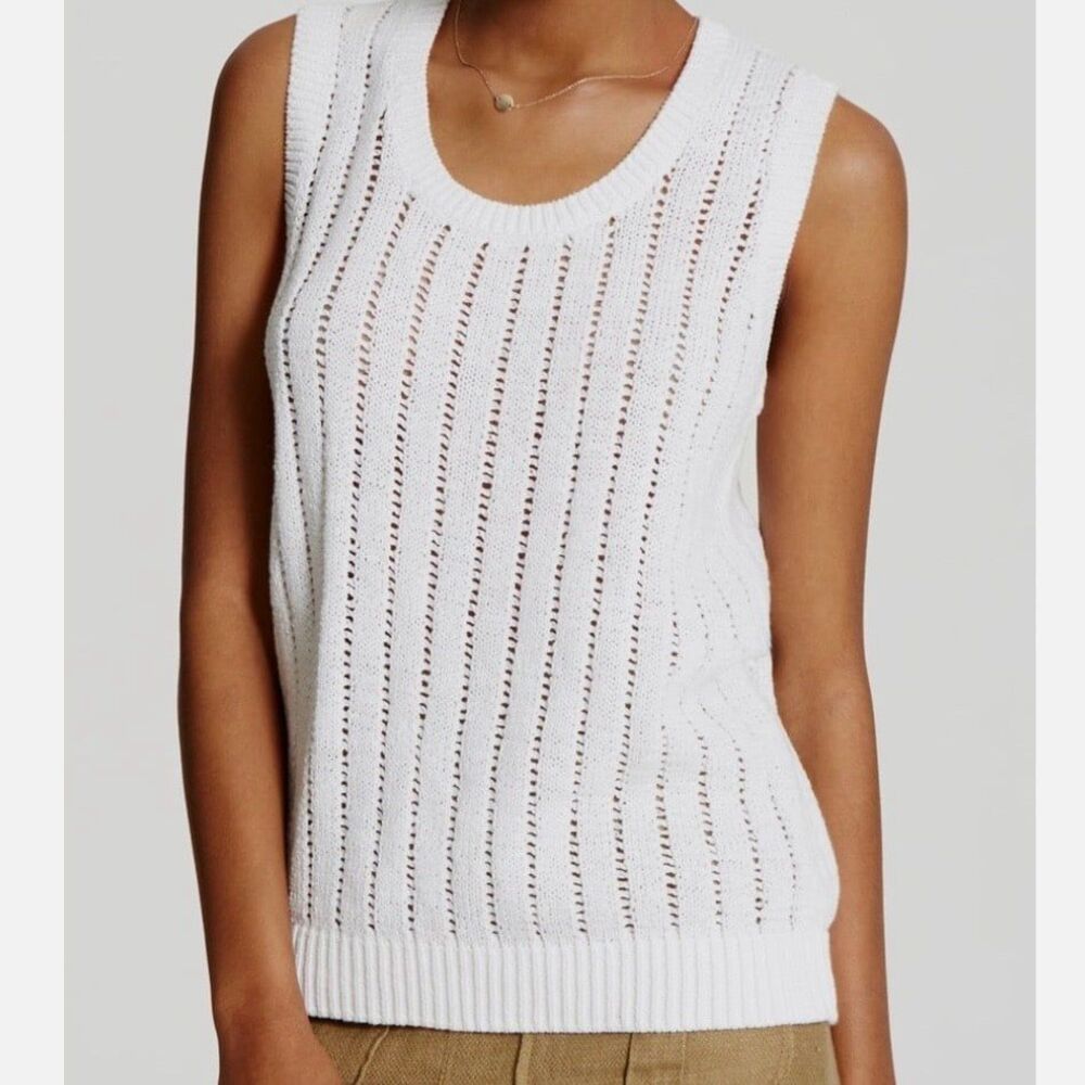 Ann Taylor LOFT Sleeveless Texture Stitch Pointelle Tank Top White M